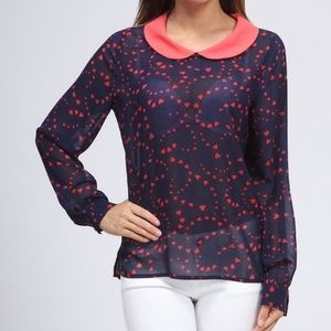 Navy Heart Scoop Neck Blouse